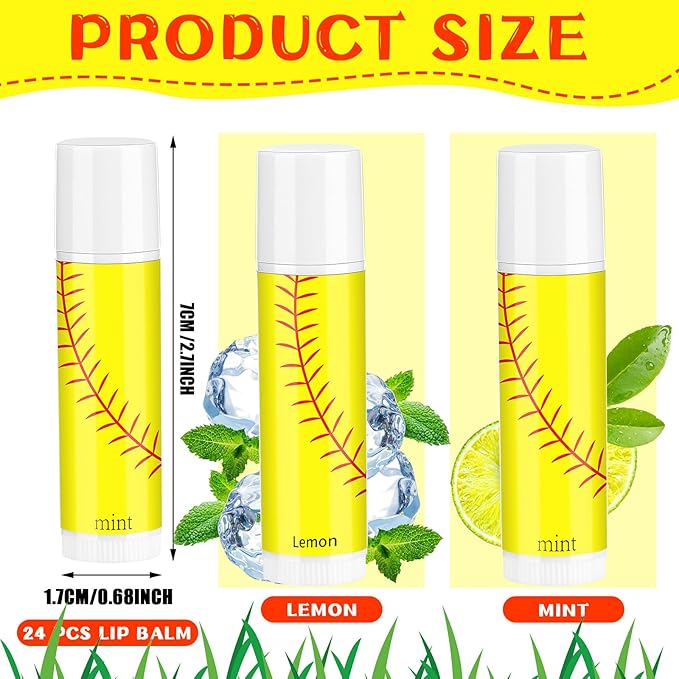 24 Pcs Softball Lip Balm Softball Team Gifts Softball Party Favors Softball Lip Balm Gift for Softball Team Softball Party Guest Supplies-FemmiqueWomen