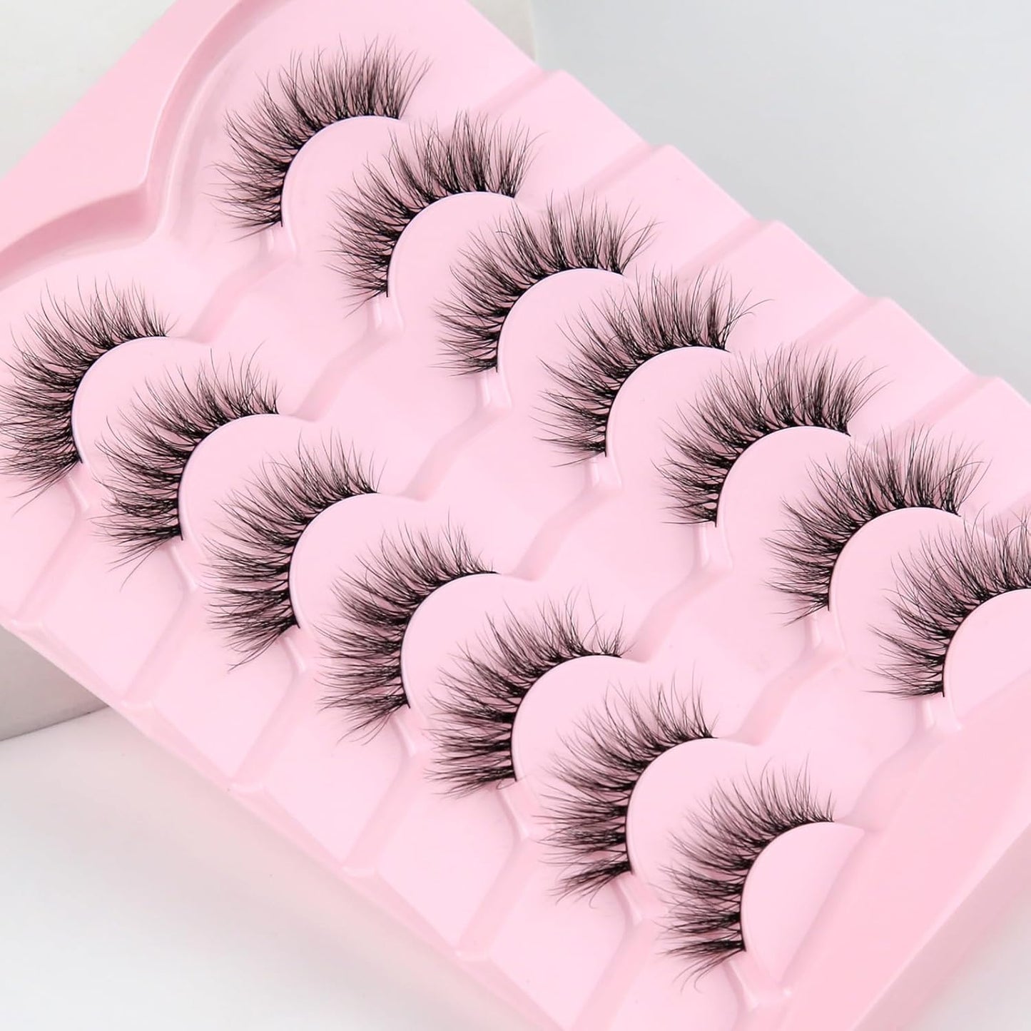 Natural Cat Eye Lashes Wispy Eyelashes 14mm Lightweight False Eyelashes 3D Volume Natural Strip Lashes 0.1mm Thin Cotton Band Lashes Pack C Curl Soft Lashes 7 Pairs Siligli-FemmiqueWomen