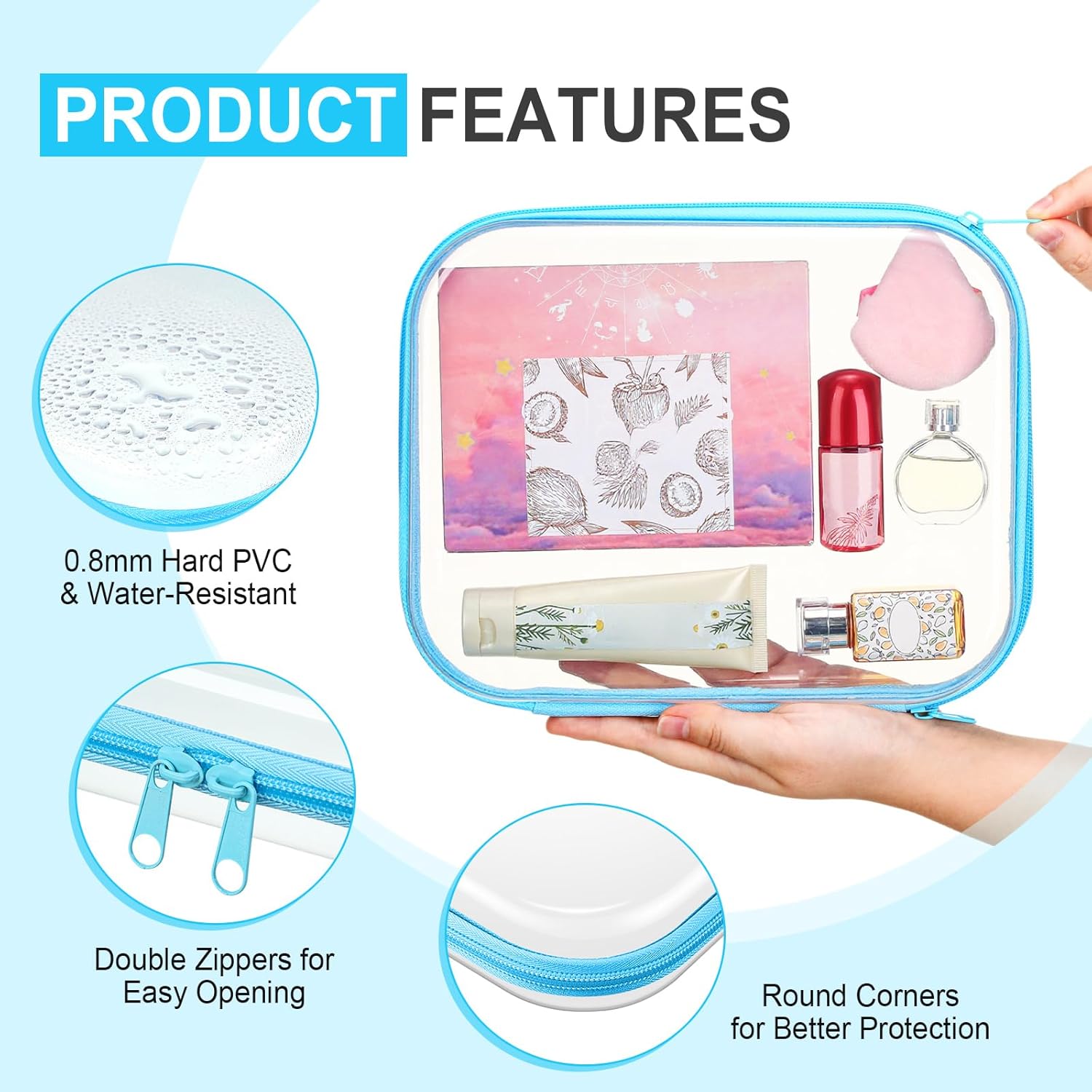 Sanwuta 6 Pcs Clear Hard Zipper Case Pencil Pouches Hard Plastic Zipper Pouches Makeup Bag Transparent Cases for Snacks Plastic Storage Organizer Box for Travel(Colorful,9.84 x 7.87 x 2 Inch)-FemmiqueWomen