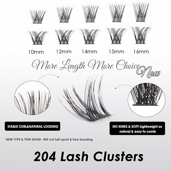 Lash Clusters 204 Pcs Individual Lashes Clusters Eyelash Extensions False Eyelashes DIY Lash Extension Kit Reusable False Eyelashes Natural Look Mix 10-16mm C D Curl(DM01+DM17)-FemmiqueWomen