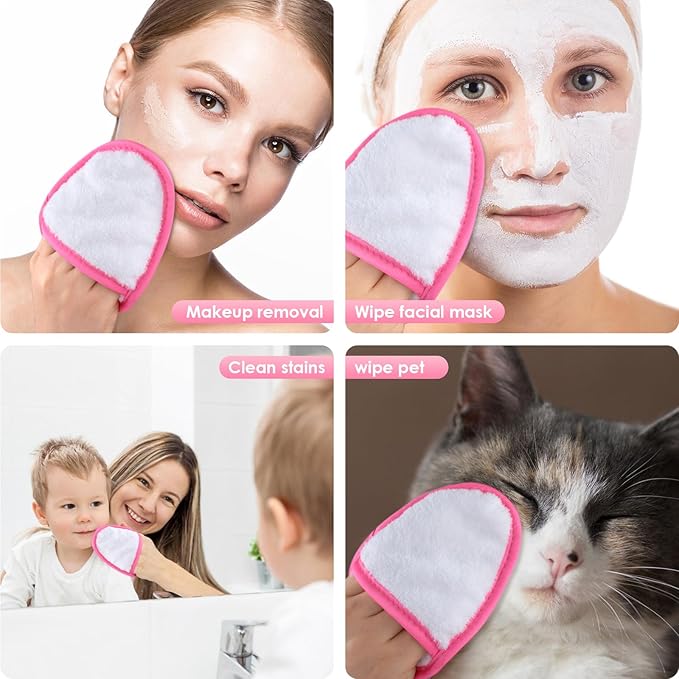 SINLAND Reusable Makeup Remover Pads For Face,Eye,Lips Microfiber Gentle Facial Cleansing Cloths for All Skin Types Friendly for Makeup Remover With Laundry Bag 5.1inchx3.93inch White Pack of 6-FemmiqueWomen