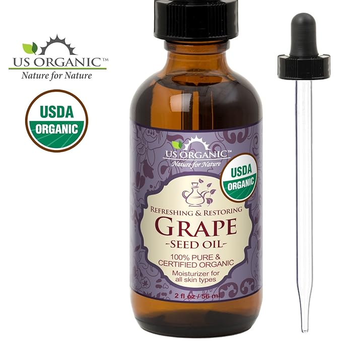 US Organic Grape Seed Oil, USDA Certified Organic, 100% Pure & Natural, Cold Pressed Virgin, Unrefined, in Amber Glass Bottle w/Glass Eye dropper for Easy Application (2 oz (56 ml))-FemmiqueWomen