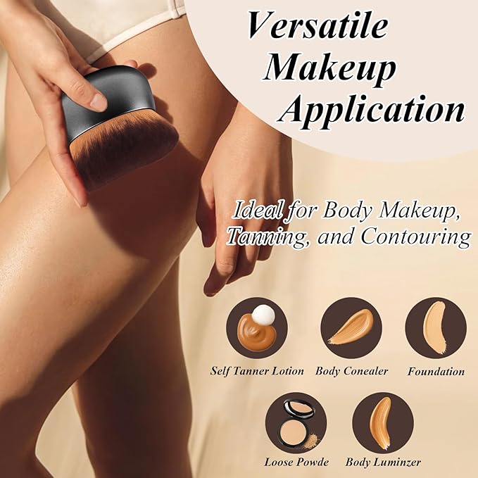 75MM Extra Large Self Tanner Kabuki Makeup Brush – Ultra Soft Dense Vegan Bristles for Body Makeup, Bronzer & Foundation–Applies Tanning Mousse, Lotion & Self Tanner–Black, Wet & Dry-FemmiqueWomen