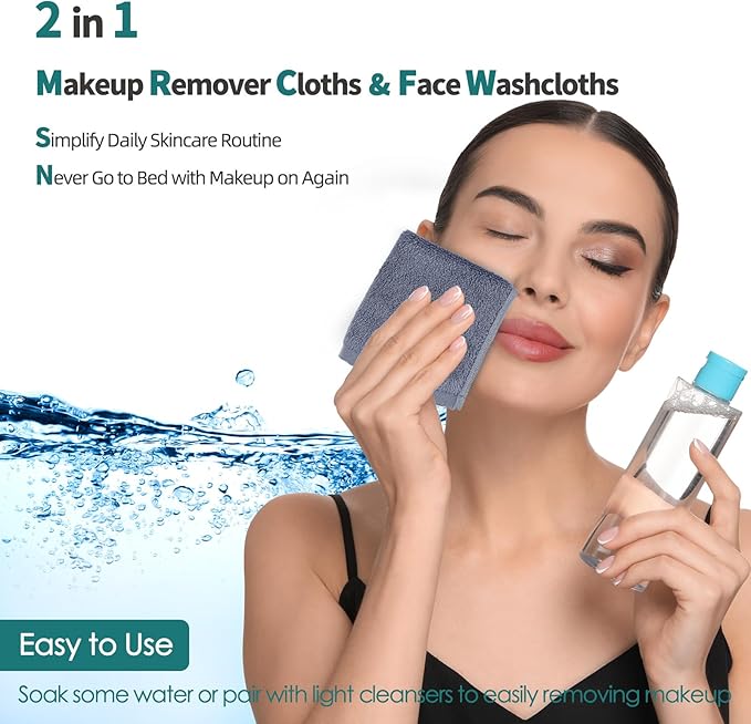 Wash Cloths 6 Pack, Reusable Makeup Remover Cloths, Super Soft and Gentle Face Towel for Sensitive Skin, 10x10 inch Small Face Washcloths, Easy to Rinse Quick Dry Slate Blue Facial Cleansing Cloths