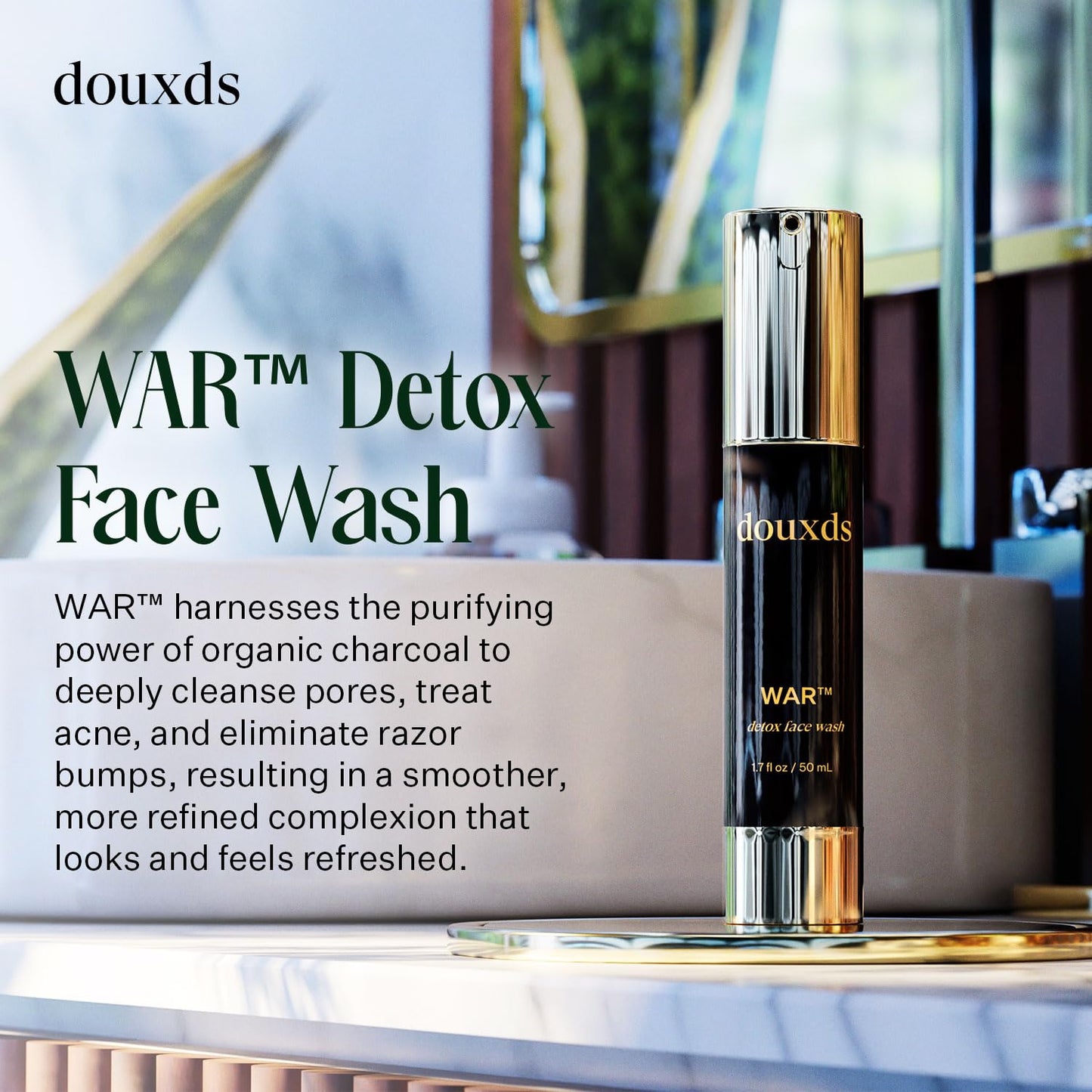 douxds WAR™ Detox Face Wash, Pore Cleaner Aloe Vera, Natural Skin Care Charcoal Face Wash, Men's Skin Care, Acne Treatment For Face, Ingrown Hair, 50 ml-FemmiqueWomen