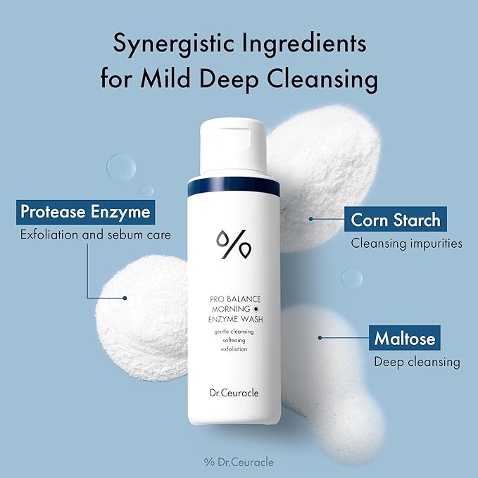 Dr.Ceuracle Pro Balance Enzyme Powder Face Wash - Korean Day and Night Natural Enzyme Powder Face Wash for Deep Pore Cleansing, Sebum Removing, pH Skin Balancing Care (Morning Wash)-FemmiqueWomen