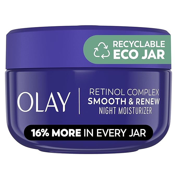Olay Retinol Face Moisturizer, Smooth & Renew Cream for Women, Fragrance-Free - Anti-Aging, Anti-Wrinkle, Smooth Fine Lines, Tightening, Brightening - Recyclable Sustainable Eco Jar, Non-Greasy, 2 Oz-FemmiqueWomen