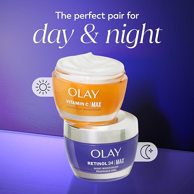 Olay Retinol Face Moisturizer, 24 MAX Anti-Aging Night Cream for Women, Fragrance-Free, Non Greasy - Anti-Wrinkle, Smooth Fine Lines, Tightening, Hydrating Skin Care - Peptides, Glycerin, 1.7 Oz-FemmiqueWomen