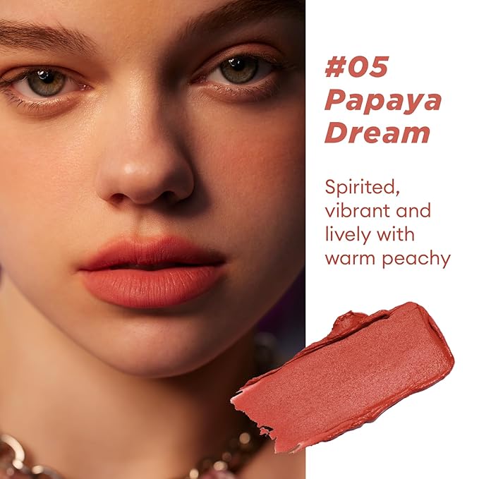 ITY Velvet Matte Finish Lip Stain-Mousse Textured Pudding Pot Lip Clay with Brush, Nude Shade, Dual-Use as Lipstick and Blush, Conceals Lip Lines, Rich Pigment, 0.21 oz (6g) in Papaya Dream-FemmiqueWomen