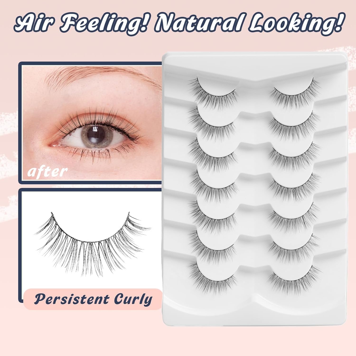 False Lashes Eyelashes Wispy 10MM Short Lash Natural Thin Band Strip Eyelash 3D Volume C Curl 7 Pair-FemmiqueWomen