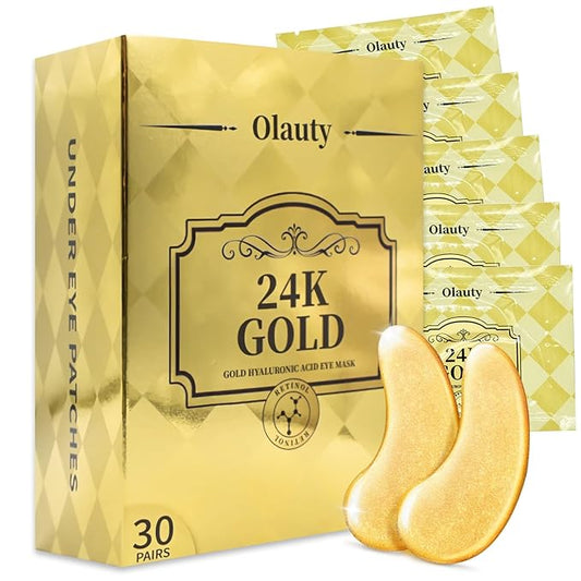30 Pairs Under Eye Patches for Puffy Eyes, 24k Gold Under Eye Mask, Gel Crystal Collagen Eye Masks for Dark Circles and Puffiness,Travel Eye Patches for Reducing Fine Lines,Moisturizing Skin Care Set-FemmiqueWomen