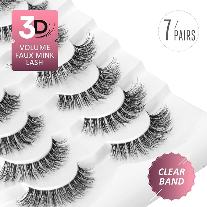 Onlyall Natural Eyelashes Mink False Eyelashes Natural Wispy Lashes Soft Clear Band Lashes Fluffy False Lashes 14MM A11-FemmiqueWomen