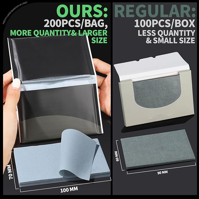 Blotting Paper for Oily Skin, Natural Bamboo Charcoal Blotting Paper, Oil Blotting Sheets for Face, 100 * 70MM Large Oil Absorbing Sheets Makeup Face Tissues, 200 Counts-FemmiqueWomen