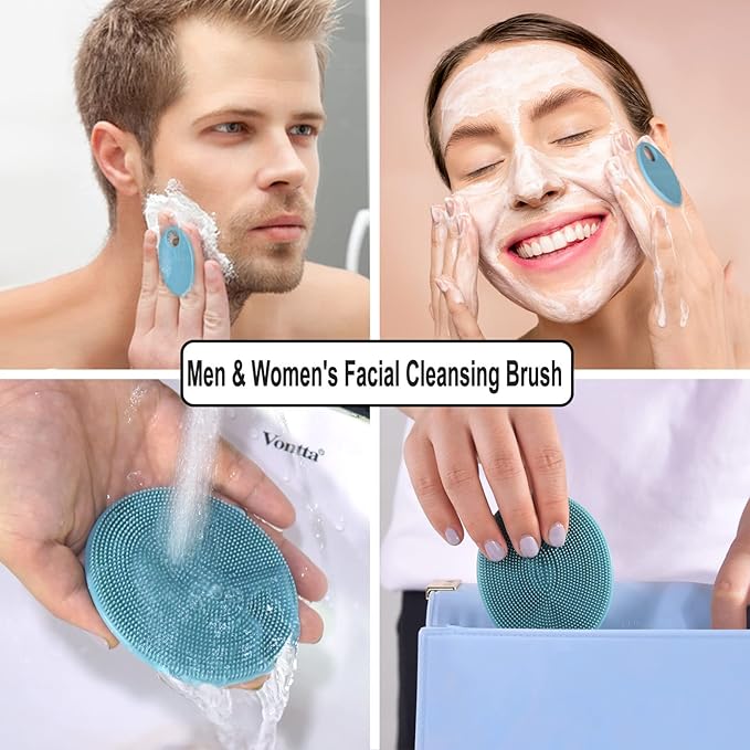 INNERNEED Silicone Face Scrubber, Exfoliating Brush Manual Handheld Facial Cleansing Brush Blackhead Remover, Food-Grade Soft Bristles (Dark Green+Pink)-FemmiqueWomen