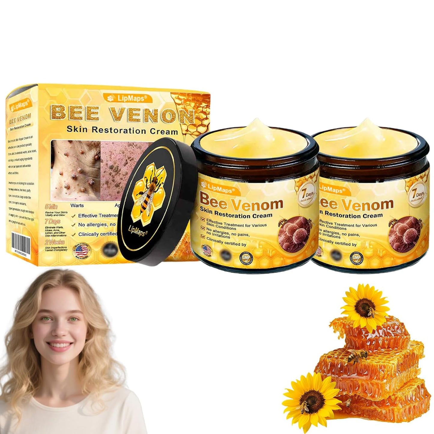 LipMaps Bee Venom Skin Restoration Cream, Bee Venom Skin Treatment Cream, Repair skin and Firming, Effective In Reducing Blemishes (2)-FemmiqueWomen