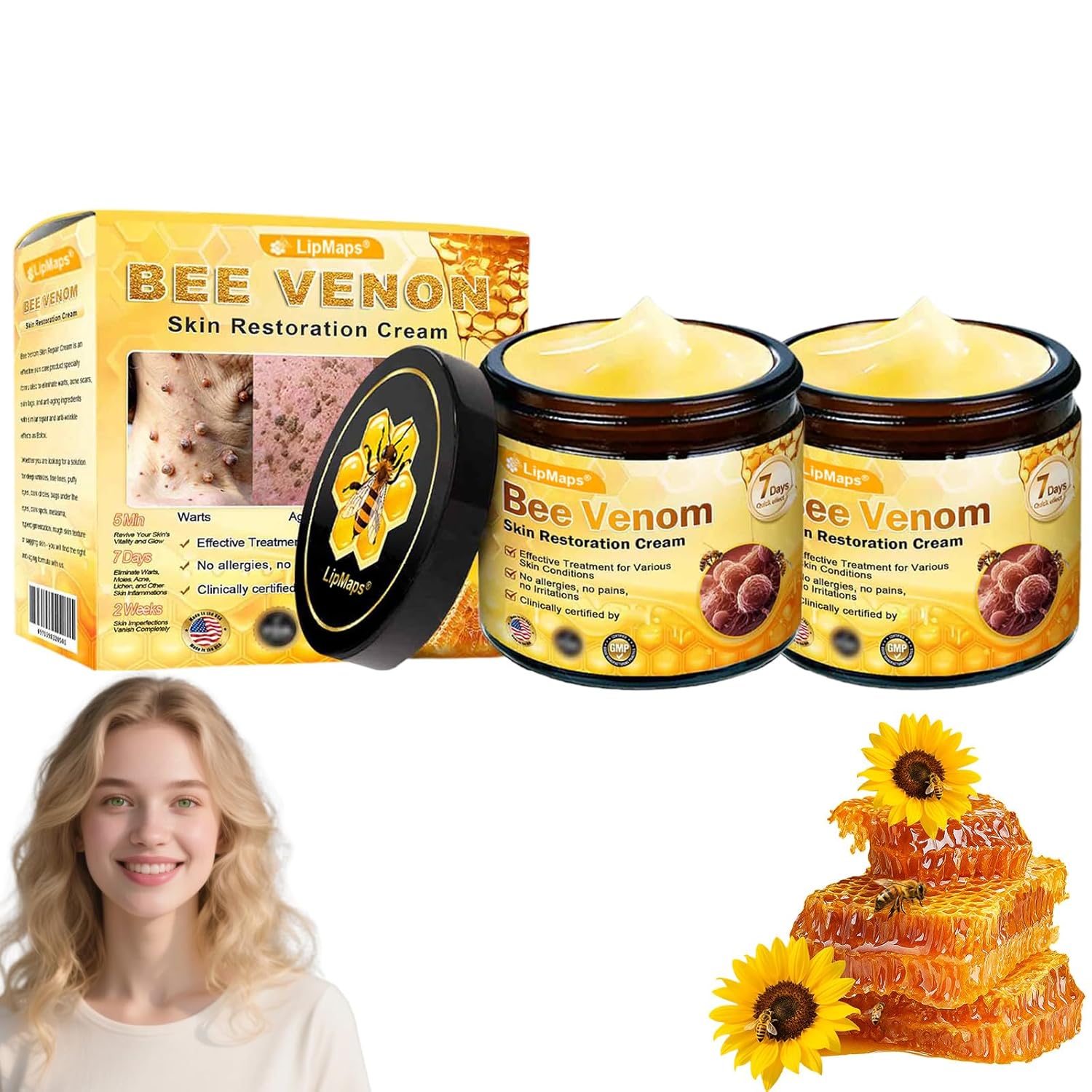 LipMaps Bee Venom Skin Restoration Cream, Bee Venom Skin Treatment Cream, Repair skin and Firming, Effective In Reducing Blemishes (2)-FemmiqueWomen