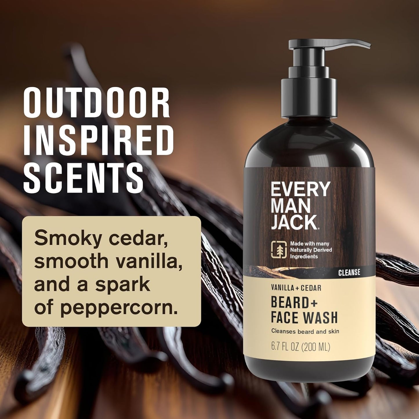 Every Man Jack Beard + Face Wash - Vanilla & Cedar Fragrance - Cleans & Softens Your Beard and Skin - Naturally Derived w/Aloe and Glycerin- 6.7 fl oz - 2 Pack-FemmiqueWomen