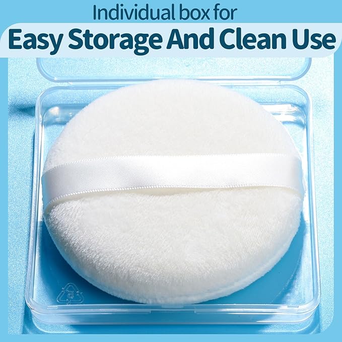 Teenitor 2pcs Powder Puff, 4.13 Inch Powder Puff for Body Powder, Body Powder Puff Large Powder Puff Loose Powder Puffs Soft Velour Body Powder Puff and Container White-FemmiqueWomen