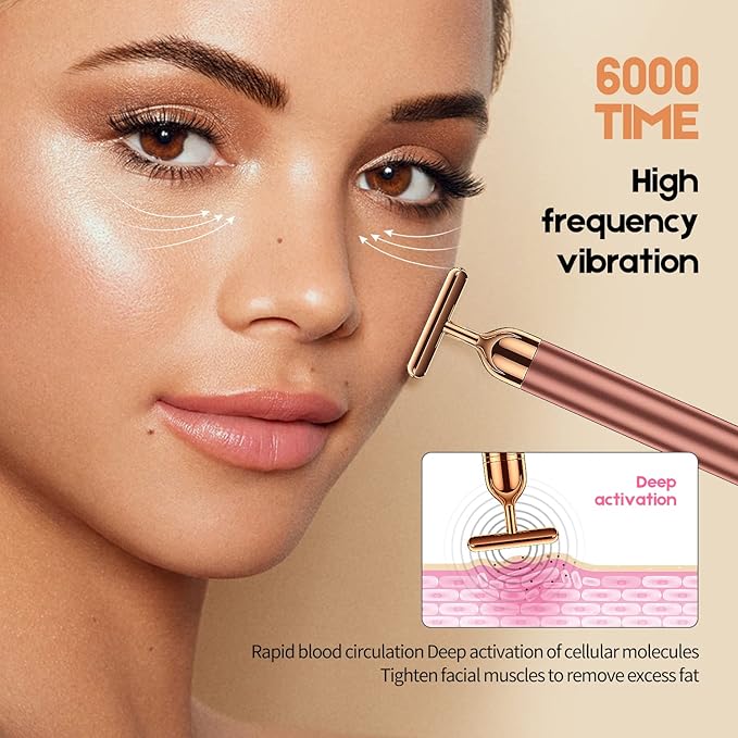 2-IN-1 Beauty Bar 24k Golden Pulse Facial Face Massager, Electric 3D Roller and T Shape Arm Eye Nose Head Massager Facial Roller Massager Kit Skin Care Tools-FemmiqueWomen