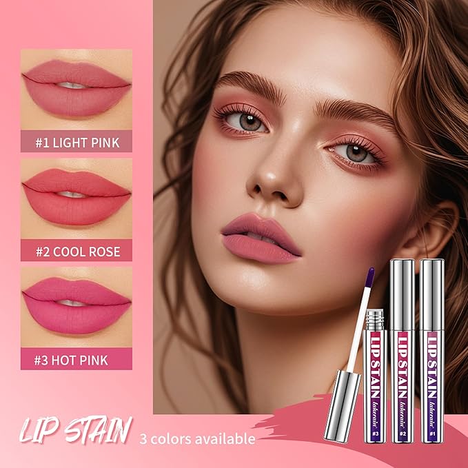 3 Colors Lip Stain Peel Off, Long Lasting Matte Lip Liner, Waterproof, Smudge-Proof, Transfer-proof, Highly Pigmented Color Lip Tint Makeup-FemmiqueWomen