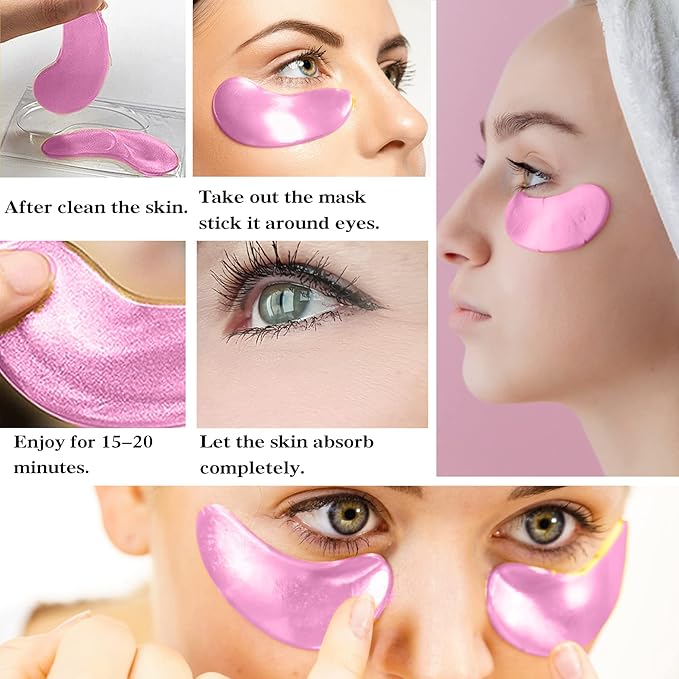 30 Pairs 24K Pink Under Eye Patches,Crystal Collagen Under Eye Mask,Puffy Eyes and Dark Circles Treatments,Moisturising&Hydrating Under Eye Patch Pads for Reducing Fine Lines Eye Bags(Pink)-FemmiqueWomen
