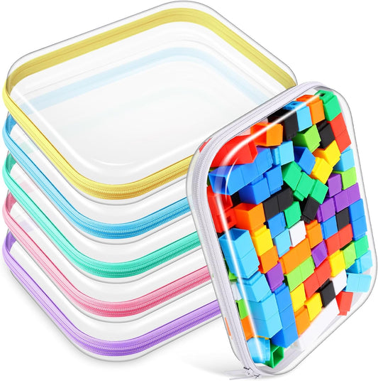 Sanwuta 6 Pcs Clear Hard Zipper Case Pencil Pouches Hard Plastic Zipper Pouches Makeup Bag Transparent Cases for Snacks Plastic Storage Organizer Box for Travel(Colorful,9.84 x 7.87 x 2 Inch)-FemmiqueWomen