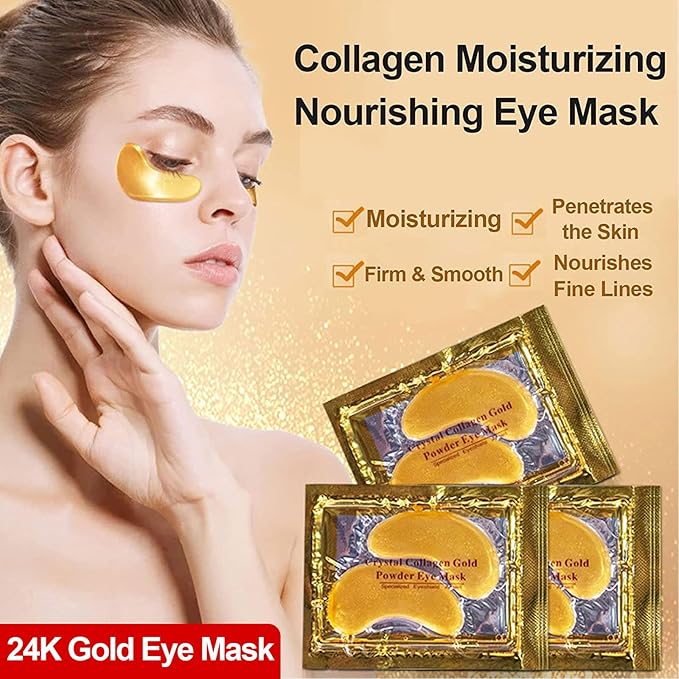 30 Pairs Lip Masks & 24K Gold Gel Eye Masks, Under Eye Collagen Patches and Crystal Gel Lip Masks Collagen Under Eye Mask for Dark Circles Puffiness and Wrinkles-FemmiqueWomen