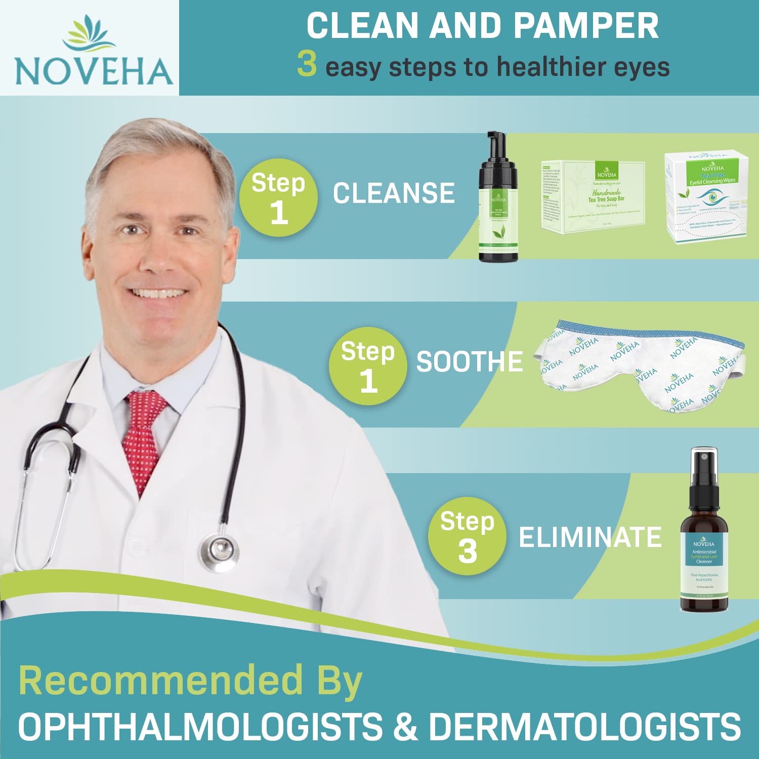 NOVEHA Tea Tree Oil Foaming Cleanser - Therapeutic Daily Skincare For For Eyelash & lids, MGD, Stye Eyes, Skin Dryness, Moisturize with Organic Ingredients, For All Skin Types (2 Pack)-FemmiqueWomen