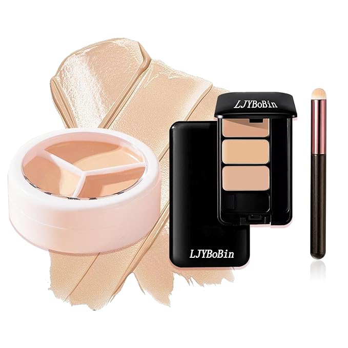 2PCS Tri Color Corrector Face Concealer Palette Set with Brush,Moisturizing Long Lasting Waterproof Color Correcting Concealer Full Coverage Cream Contour Foundation Makeup Palette Kit-FemmiqueWomen