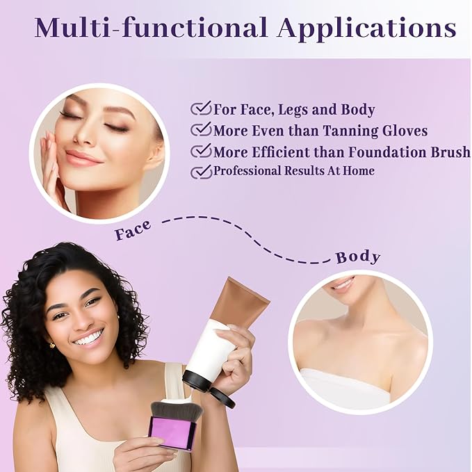 Self Tanner Brush for Body & Face - Kabuki Makeup Brush for Self-Tanner,Tanning Mousse,Foundation & Bronzer | Streak-Free Application,Super Soft Bristles,Professional Tanning & Body Makeup Tool-FemmiqueWomen