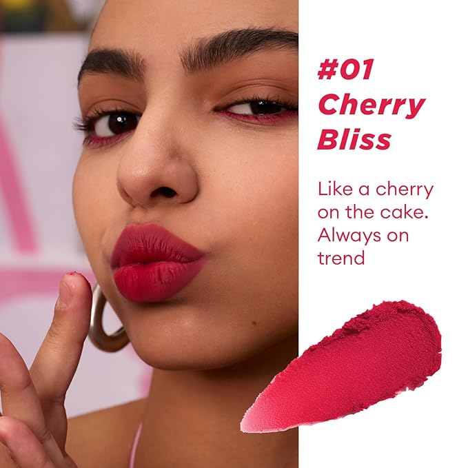 ITY Velvet Matte Finish Lip Stain-Mousse Textured Pudding Pot Lip Clay with Brush, Red Shade, Dual-Use as Lipstick and Blush, Conceals Lip Lines, Rich Pigment, 0.21 oz (6g) in Cherry Bliss-FemmiqueWomen