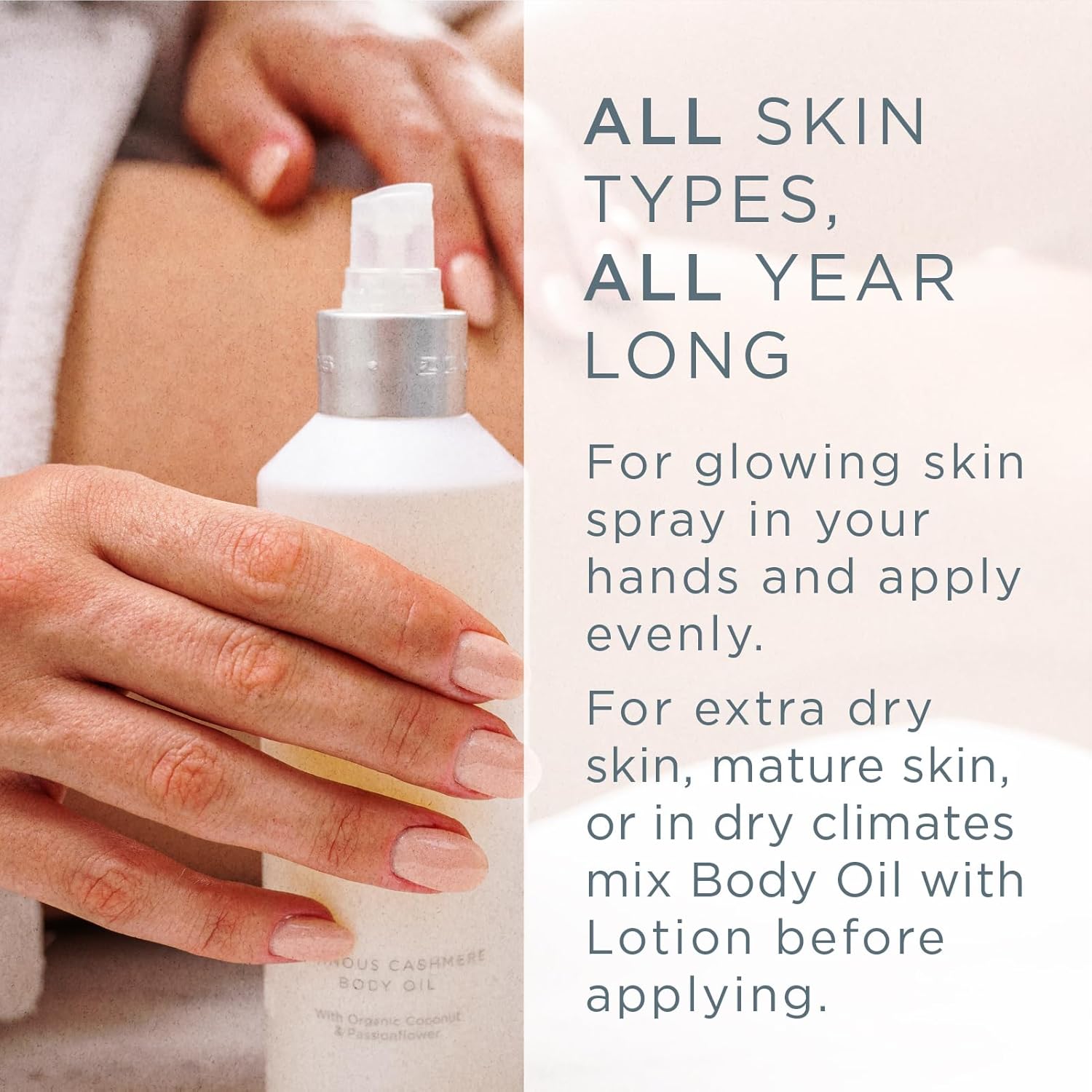 Zents Luminous Cashmere Body Oil (Fresh Fragrance) | Moisturizing Body Oil with Vitamin E & Organic Coconut Oil | Softens & Smooths Skin | 8 fl oz-FemmiqueWomen