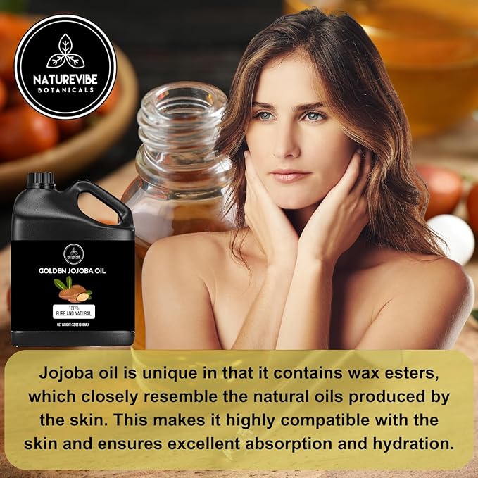 Naturevibe Botanicals Golden Jojoba Oil 32 oz – 100% Pure, Cold-Pressed Moisturizer for Skin & Hair | Antioxidant-Rich, Non-Greasy, Carrier Oil & Daily Hydration-FemmiqueWomen