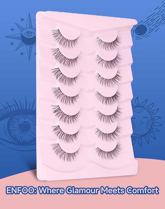 Short Lashes Natural Look Everyday Wispy False Eyelashes Clear Band Strip Eyelash Soft Lashes Fluffy Pack 7 Pairs SF-01-FemmiqueWomen