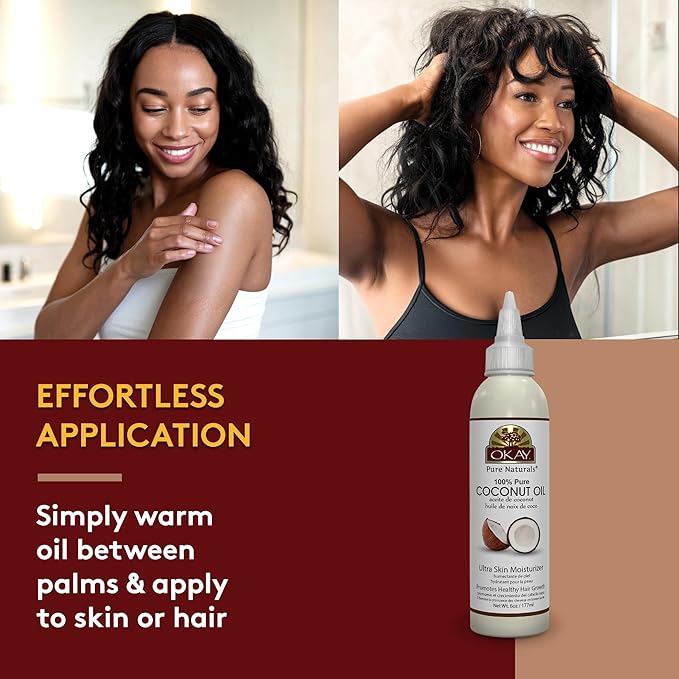 Okay 100% Pure Coconut Oil for Hair & Skin - Coconut Oil for Women & Men, Perfect for Body & Face, for Massage & Moisturizer, Natural - 6 Fl Oz Squeeze Bottle (Pack of 1)-FemmiqueWomen