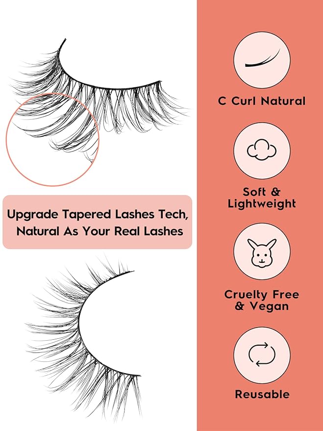 False Eyelashes Natural Look Wispy Lashes 10mm Short Lash C Curl 0.1MM Thin Band Lashes Pack Siligli Fake Eyelash 7 Pair-FemmiqueWomen