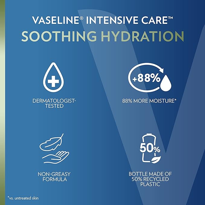 Vaseline Intensive Care Body Lotion for Dry Skin Soothing Hydration Lotion Made with Ultra-Hydrating Lipids + 1% Aloe Vera Extract to Refresh Dehydrated Skin 20.3 oz, Pack of 3 (packaging May Vary)-FemmiqueWomen