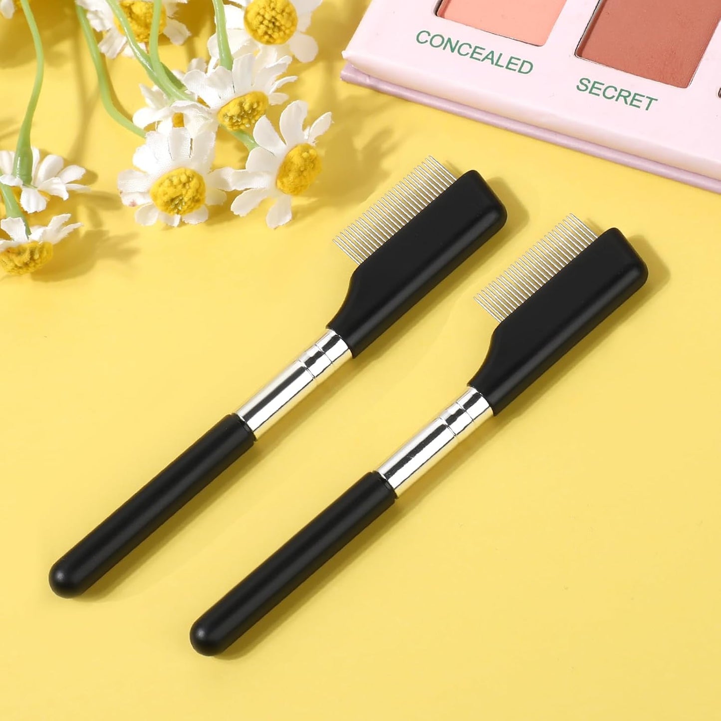 Small Eyelash Comb, 2 Pack Metal Eyelash Brush Eyelash Separator Tool Eyebrow Brush Grooming Eye Lash Separator Grooming Brushes Eyebrow Comb with Metal Teeth Eye Makeup Tool for Women (Short Handle)-FemmiqueWomen