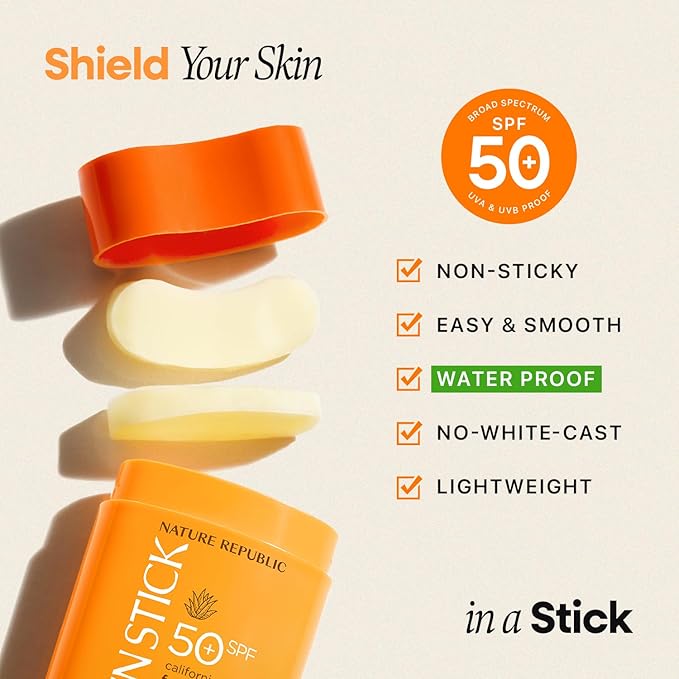 Nature Republic California Aloe Fresh Powdery Sun Stick Broad Spectrum SPF50+ | Korean Sunscreen Travel Size Suncare Sunblock, No Whitecast, non-sticky, Water resistant-FemmiqueWomen