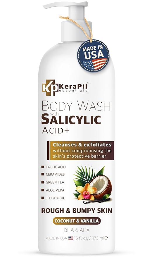 Exfoliating Body Wash with Salicylic Acid - No Dry Out, Gentle Exfoliates Rough and Bumpy Skin, Body Acne Wash, BHA & AHA - Coconut and Vanilla with Salicylic Acid - (16 fl oz)-FemmiqueWomen