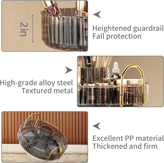 360° Rotating Makeup Organizer, Large-Capacity Skincare Make Up Storage 3 Tier Perfume Organizers Cosmetic Dresser Organizer with Makeup Brush Holder, Fits Bedroom, Bathroom, Vanity Shelf Countertop-FemmiqueWomen