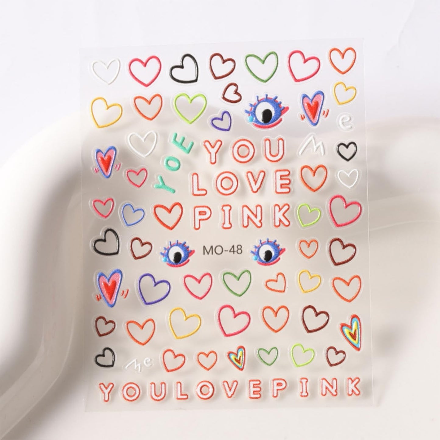 3 Sheets Valentine's Nail Stickers - 5D Embossed Heart Nail Decals for Valentine's Day - Cute Colorful Heart Design for Women & Girls-FemmiqueWomen