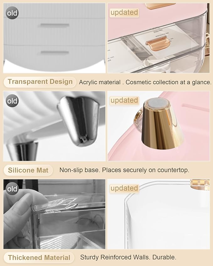 Makeup Organizer, Skincare Holder Bathroom Counter Organizer, Storage Box Cosmetic Display Cases, Teen Girl Gifts Trendy Stuff Make up Organizers for Vanity, Dresser, Countertop (Pink)-FemmiqueWomen