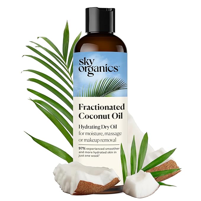 Sky Organics Fractionated Coconut Oil, Hydrating Dry Oil for Moisture, Massage and Makeup Removal, Suitable for All Skin Types, 100% Pure and Cold Pressed Multipurpose Body and Face Oil, 8 fl. Oz-FemmiqueWomen