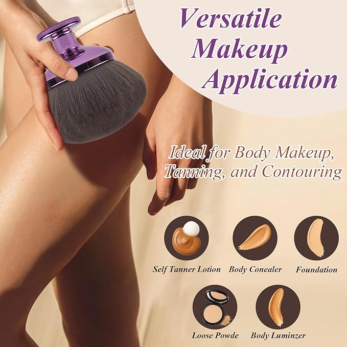 90MM Extra Large Self Tanner Kabuki Makeup Brush – Ultra Soft Dense Vegan Bristles for Body Makeup, Bronzer & Foundation–Applies Tanning Mousse, Lotion & Self Tanner，Wet & Dry (Purple)-FemmiqueWomen