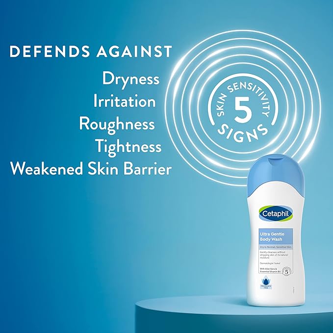 Cetaphil Ultra Gentle Refreshing Body Wash, For Dry To Normal, Sensitive Skin, Aloe Vera, Vitamin B5, Hypoallergenic, Dermatologist Tested, Fragrance Free, 16.9oz Pack of 3-FemmiqueWomen