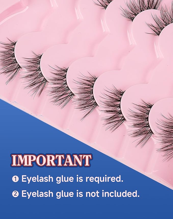 Half Lashes Natural Eyelashes 3/4 Wispy Lashes Natural Look Cat Eyelash False Corner Lash Long Strip Fluffy Pack 7 Pairs 16MM D18-FemmiqueWomen