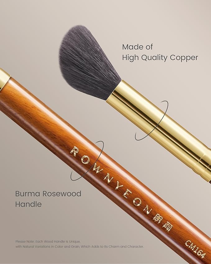 Desert Oak Series Angled Blush Brush - Soft Goat Hair Bristles for Powder/Cream Blush & Bronzer, Ergonomic Ebana Handle & Brass Ferrule, Beginner to Pro (CM 164)-FemmiqueWomen