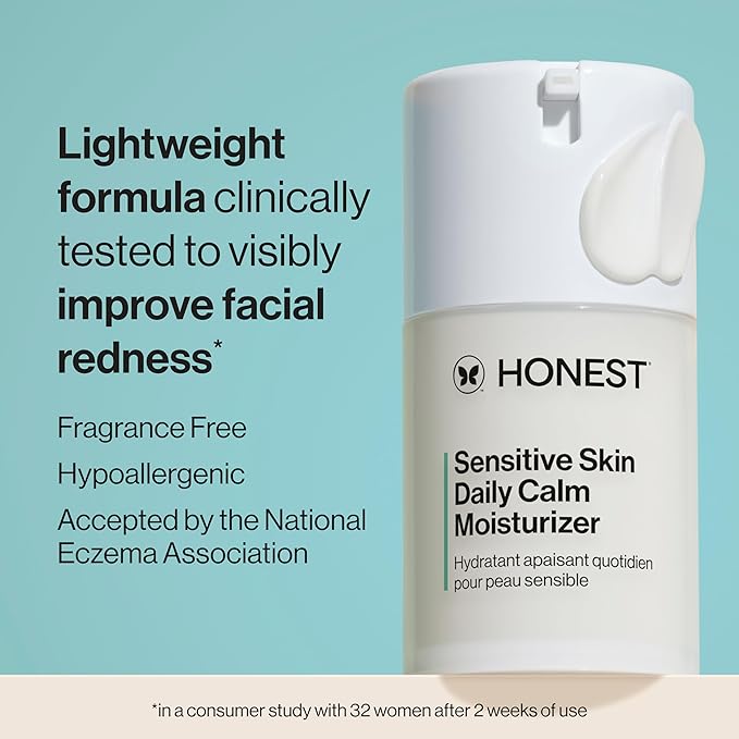 Honest Beauty Sensitive Skin Daily Calm Lightweight Moisturizer | Reduces Redness, Hydrates, + Calms Skin | Hypoallergenic, Fragrance Free, Vegan | 1.7 fl oz-FemmiqueWomen