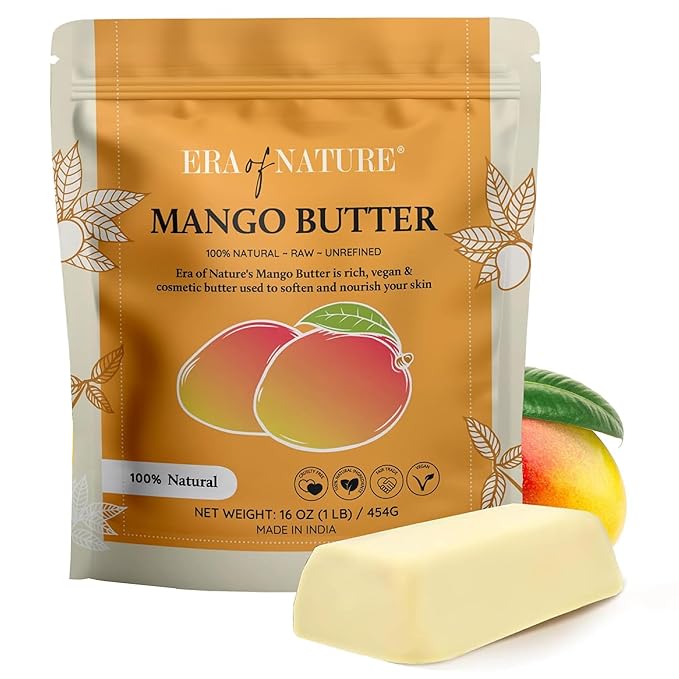era of nature Organic Unrefined Raw Mango Body Butter Block 16oz - Moisturizing Mango Seed Raw Butter Bar for Skin & Hair, DIY Lip Balm Base, Cream, Soap & Lotion Making Supplies, Personal Skincare-FemmiqueWomen